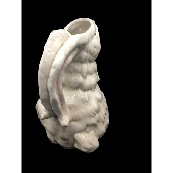 Magenta Rabbit-Shaped Ceramic Pitcher Holding Pink Tulip Vase Has Attitude - Picture 3 of 10